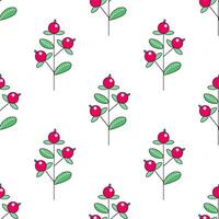 Floral pattern with red wild berries on a branch vector