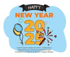 hand draw 2025 Happy New Year poster background vector