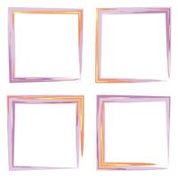Set of artistic irregular square frames with purple, orange, and yellow tones. Border with brushstroke texture, imitating hand-drawn style. Artistic personalized touch. Modern painterly aesthetics. vector