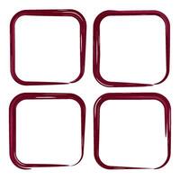 Set of four square frames drawn with thick, expressive brushstrokes in a deep red color. bold and creative accents to headers, banners, or dividers. bold and expressive element to visual projects. vector