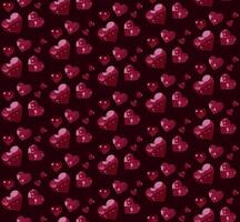 Seamless valentine pattern with red hearts on a dark maroon background for a striking and romantic effect. passion and love. For packaging materials such as gift bags, wrapping paper, or boxes. vector