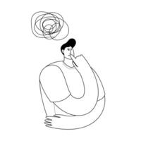 Pensive man deep in his thoughts. vector