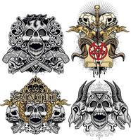 set, gothic sign with skull vector