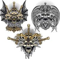 set, aggressive emblem with skull vector