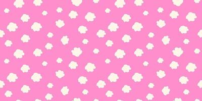 Playful seamless pattern with white cloud shapes scattered on a bright pink background. Plain minimalist print for children's designs, bold wallpapers, stationery, and cheerful creative projects. vector