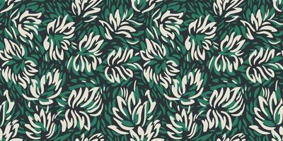 Seamless pattern featuring dynamic abstract floral shapes in green, black, dark tones. Perfect for print design textiles, wrapping paper, wallpapers, and contemporary decorative projects vector