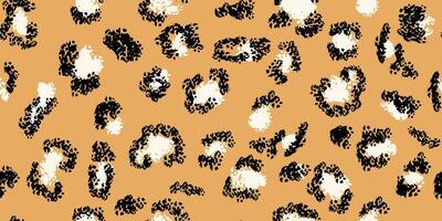 Dynamic seamless pattern featuring abstract black spots on a rich orange background. Minimalist animal-inspired plain print. Ornament for fashion textiles, modern decor, creative branding designs vector