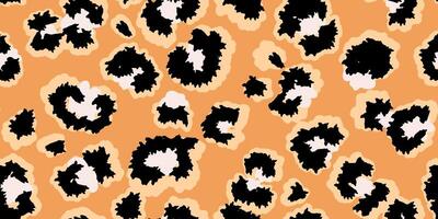 Bright leopard-inspired seamless pattern with bold spots outlined on a rich orange background. Unique abstract animal print ornament for fashion design, modern decor, and artistic branding projects. vector