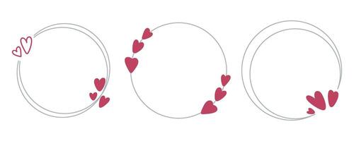 Round frames with hearts set vector