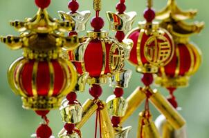 Chinese New Year lanterns and decoration with Chinese word meaning Good Fortune and Blessing. Chinese New Year celebration concept. photo