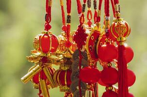 Chinese New Year lanterns and decoration with Chinese word meaning Good Fortune and Blessing. Chinese New Year concept photo
