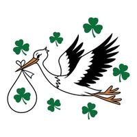 Stork Carrying Shamrock Bundle with Clover Illustration vector