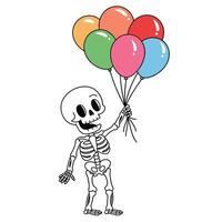 Skeleton Holding Colorful Balloons Illustration vector