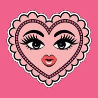 Cute Pink Heart with a Feminine Face and Red Lips Illustration vector