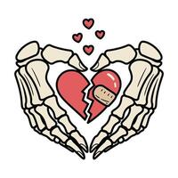 Skeleton Hands Holding Broken Heart Illustration vector