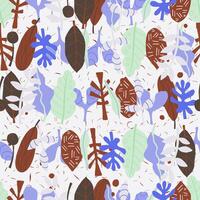 seamless pattern hand drawn abstract leaves background vector