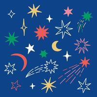 Set of simple style stars, moons and comets. graphics. vector