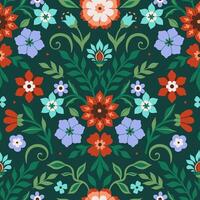 Floral pattern in folk style on green background. graphics. vector