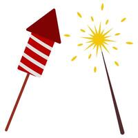 Firework and firecracker flat icon isolated on white background. vector