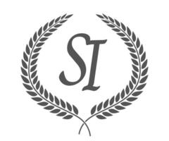 Initial letter S and I, SI monogram logo design with laurel wreath. Luxury calligraphy font. vector