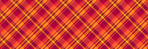 Part tartan check fabric, marriage textile pattern. Repeating background plaid seamless texture in red and orange colors. vector