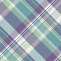 Fibrous fabric seamless, loft plaid tartan texture. Uniform textile background pattern check in cyan and violet colors. vector