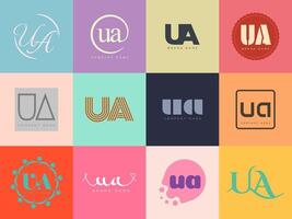 UA logo company template. Letter u and a logotype. Set different classic serif lettering and modern bold text with design elements. Initial font typography. vector