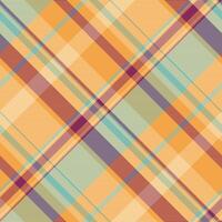 Quilt check texture, drawing plaid textile background. Rag pattern tartan seamless fabric in orange and amber colors. vector