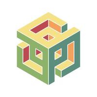Cube logo, geometric design. Box logotype company, trendy techno emblem in isometric 3D style. vector