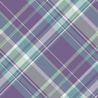 Scrapbook plaid background fabric, group tartan seamless. Worldwide texture textile pattern check in violet and cyan colors. vector