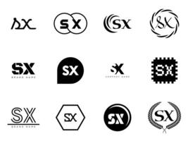SX logo company template. Letter s and x logotype. Set different classic serif lettering and modern bold text with design elements. Initial font typography. vector
