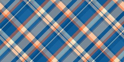 Apartment seamless check texture, grand textile pattern fabric. Bed plaid background tartan in cyan and orange colors. vector