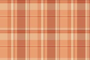 Scratched plaid fabric textile, jacket pattern texture seamless. Doodle tartan check background in orange and light colors. vector