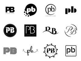 PB logo company template. Letter p and b logotype. Set different classic serif lettering and modern bold text with design elements. Initial font typography. vector