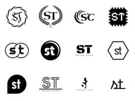 ST logo company template. Letter s and t logotype. Set different classic serif lettering and modern bold text with design elements. Initial font typography. vector