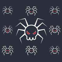 spider icon and Skull-Head Spider Illustration with Red Eyes vector
