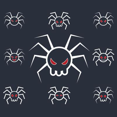 spider icon and Skull-Head Spider Illustration with Red Eyes
