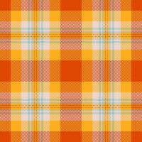 Scottish check seamless textile, contour tartan plaid pattern. Quality fabric texture background in amber and orange colors. vector