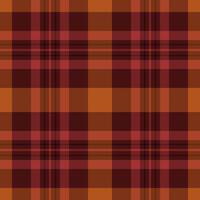 Chic plaid check texture, back pattern textile seamless. Damask tartan fabric background in red and dark colors. vector