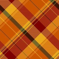 Fuzzy background check textile, furry pattern plaid. Finish fabric seamless texture tartan in orange and amber colors. vector