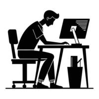 silhouette of a person working on laptop. silhouette of a man working on computer icon. work from home logo vector