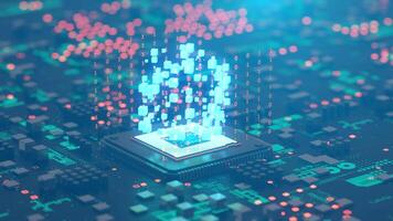 Abstract system of quantum computing, the future supercomputer technology, 3d rendering video