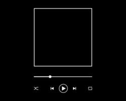 Audio player interface template with album cover frame, slider progress bar, play, pause, repeat, rewind, shuffle and fast forward buttons isolated on black background vector