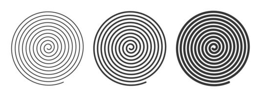 Spiral icons with lines of different thicknesses. Optical illusion effect. Hypnotic psychedelic design. Whirlpool, vertigo, tornado, pinwheel symbols. Archimedean spiral. graphic illustration vector