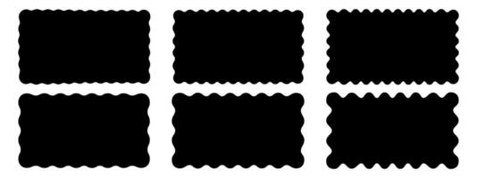 Set or rectangular shapes with squiggly borders. Tags, labels, stamps, crackers, coupons rectangle boxes with curvy, wiggly, wavy edges isolated on white background. flat illustration vector
