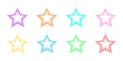 Star shapes in holographic blurry style. Trendy y2k stickers with gradient aura effect in different pastel colors isolated on white background vector