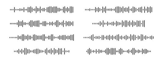 Set of soundwave icons. Voicemail, audio chat message, voice record signs. Streaming, podcast, radio, music player equalizer pictograms vector