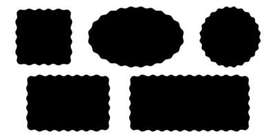 Set of square, rectangle, circle and oval shapes with wavy edges. Empty text boxes, tags, labels or stickers templates with undulate borders isolated on white background. graphic illustration vector