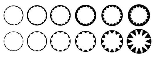 Set of round frames with wavy inner borders. Text box, mirror, photo, picture frameworks. Badges for price, discount, sale, promocode isolated on white background. graphic illustration vector
