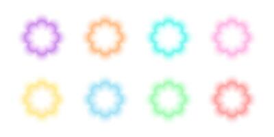 Set of trendy y2k stickers with gradient aura effect. Cute colorful flower shapes in holographic blurry style isolated on white background. illustration vector